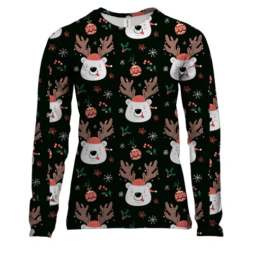 Женский 3D лонгслив Новогодний паттерн. Медведи