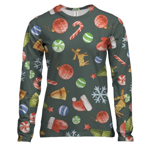 Жіночий 3D лонгслів Новорічний патерн. Дід Мороз 2