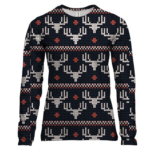 Женский 3D лонгслив Новогодний орнамент. Олени 3