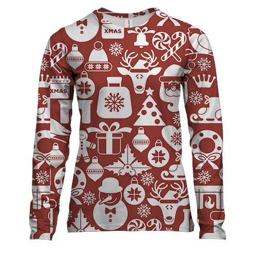 Жіночий 3D лонгслів Новогодний паттерн