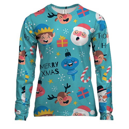 Жіночий 3D лонгслів Новорічний патерн. Дід Мороз