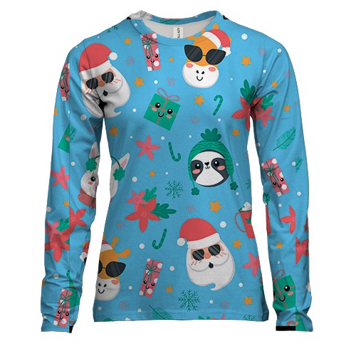 Жіночий 3D лонгслів Новорічний патерн. Дід Мороз 1