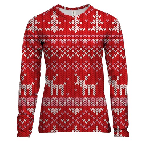 Жіночий 3D лонгслів Новорічний орнамент. олені