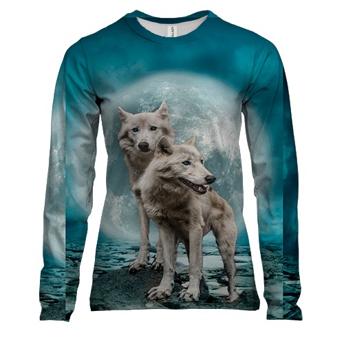 Женский 3D лонгслив Волки на фоне луны