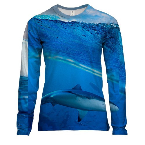Женский 3D лонгслив Акула в  волне