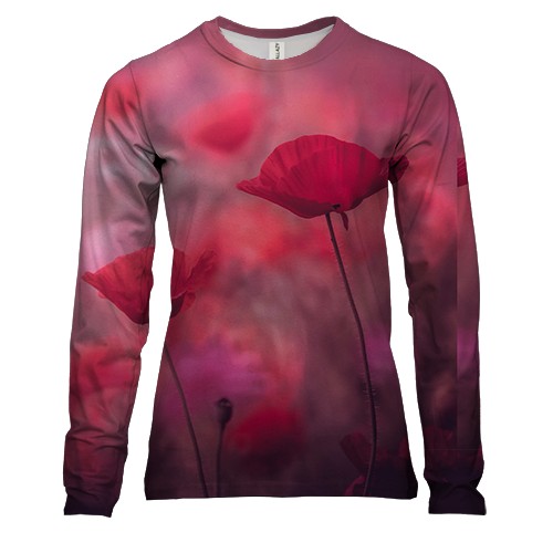 Женский 3D лонгслив Маки в тумане