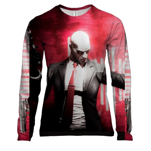 Женский 3D лонгслив Man with pistol on red background