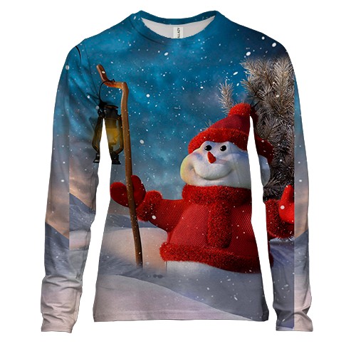 Женский 3D лонгслив Snowman and starry sky