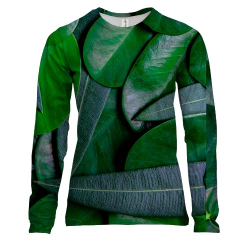 Женский 3D лонгслив Green leaves pattern 4