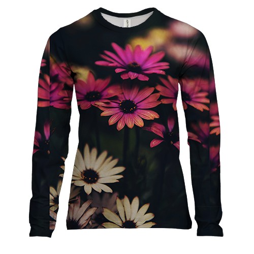 Женский 3D лонгслив Pink and white flowers