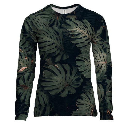Женский 3D лонгслив Green leaves pattern 3