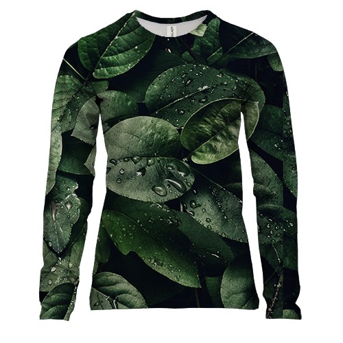 Женский 3D лонгслив Green leaves pattern 2
