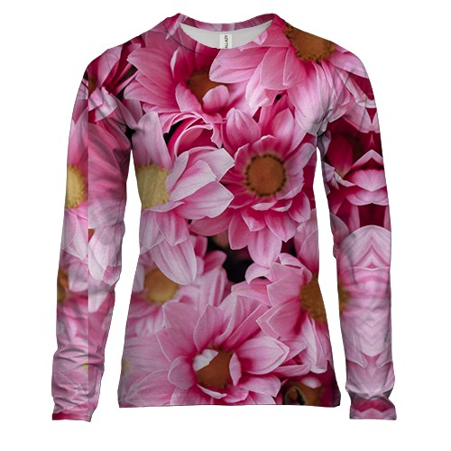 Женский 3D лонгслив Паттерн розовые ромашки