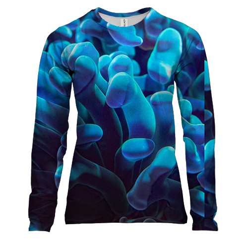 Жіночий 3D лонгслів Блакитний дим патерн