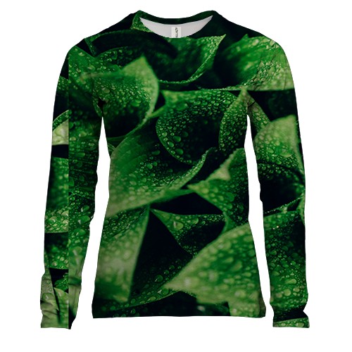 Женский 3D лонгслив Паттерн зеленые листья