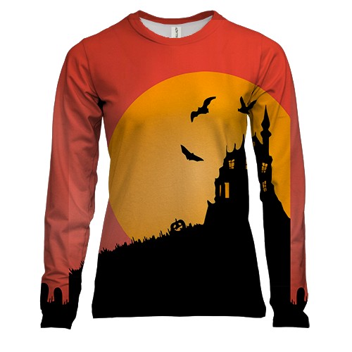 Жіночий 3D лонгслів Старий моторошний замок арт 2
