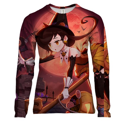 Женский 3D лонгслив Ведьма на метле аниме