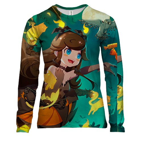 Женский 3D лонгслив Anime girl and halloween cat