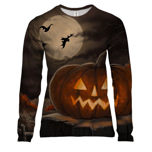 Женский 3D лонгслив Halloween pumpkin art 4