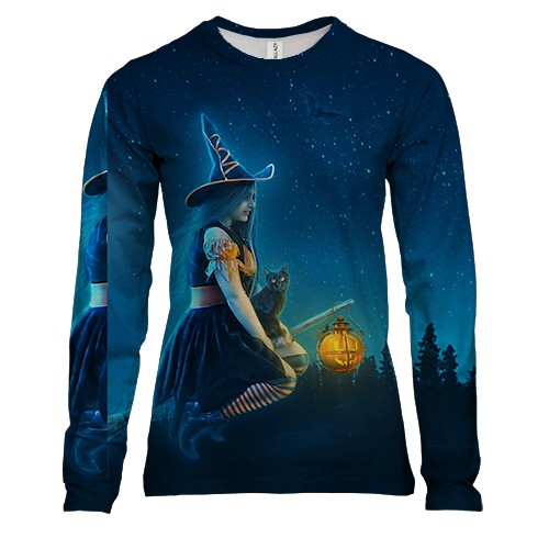 Женский 3D лонгслив Ведьма на метле 2