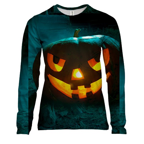 Женский 3D лонгслив Halloween pumpkin smile