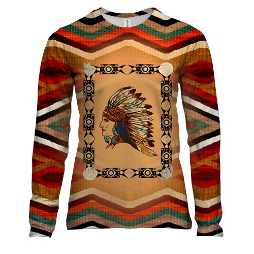 Женский 3D лонгслив с арт индейцем