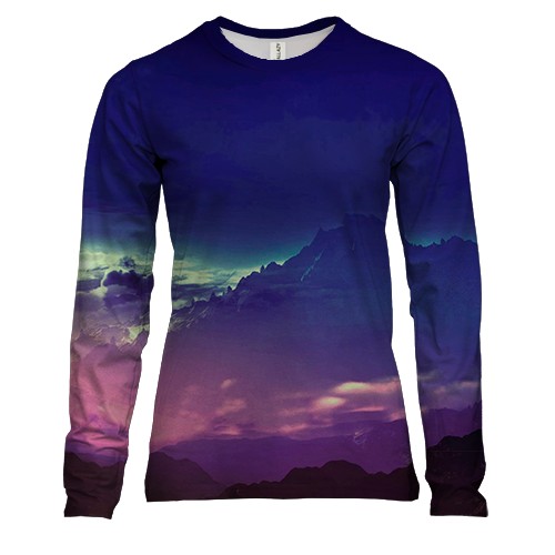 Женский 3D лонгслив Ночной горный пейзаж