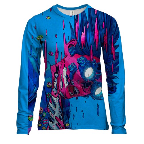 Женский 3D лонгслив Стимпанк Арт на голубом