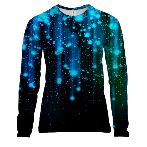 Женский 3D лонгслив Голубые неоновые капли