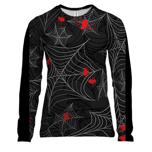 Женский 3D лонгслив с паутиной и красными пауками