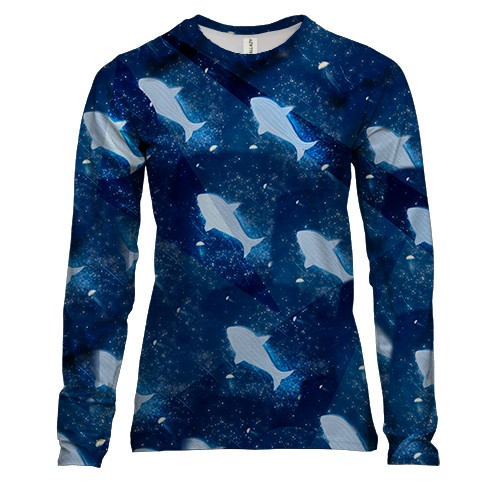 Женский 3D лонгслив Blue fish pattern