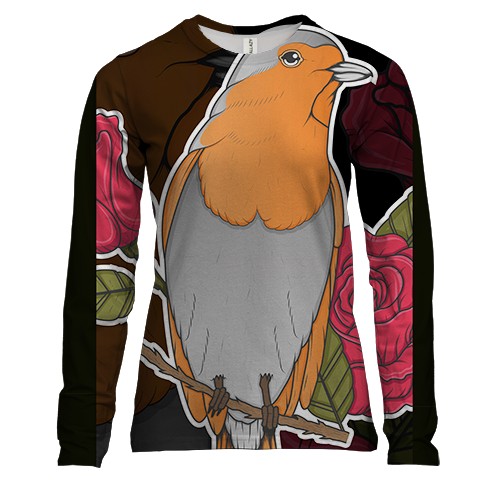 Женский 3D лонгслив с птицей и розой