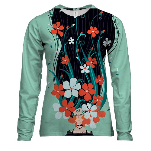 Женский 3D лонгслив Девушка с цветами в волосах