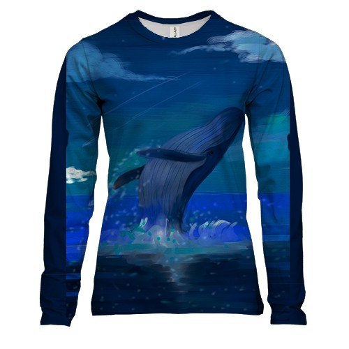 Женский 3D лонгслив Кит выныривает из воды