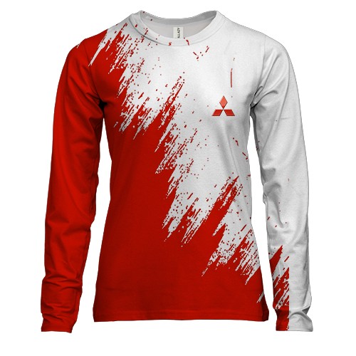 Женский 3D лонгслив Mitsubishi (бело-красный)