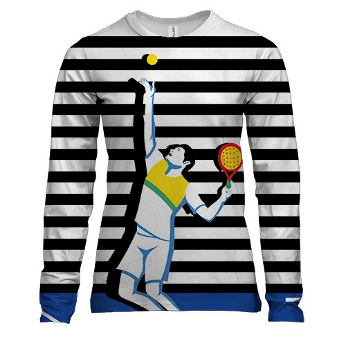 Женский 3D лонгслив Теннисист на полосатом фоне