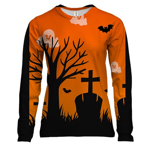 Женский 3D лонгслив с могилами и привидениями