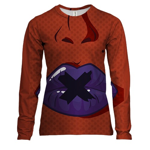 Жіночий 3D лонгслів з синіми губами і хрестом