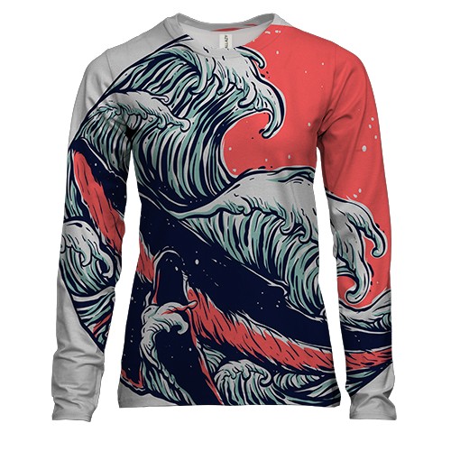 Жіночий 3D лонгслів з китом і хвилями