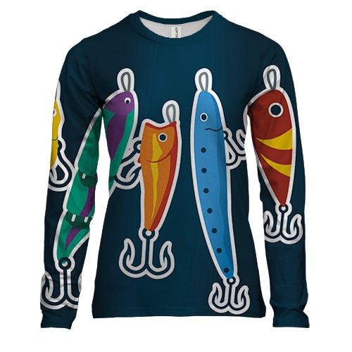 Женский 3D лонгслив с рыбацкими приманками