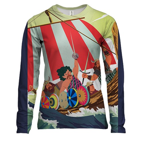 Женский 3D лонгслив Викинги на корабле