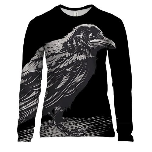Женский 3D лонгслив с черным вороном
