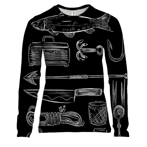 Женский 3D лонгслив Рыболовные снасти