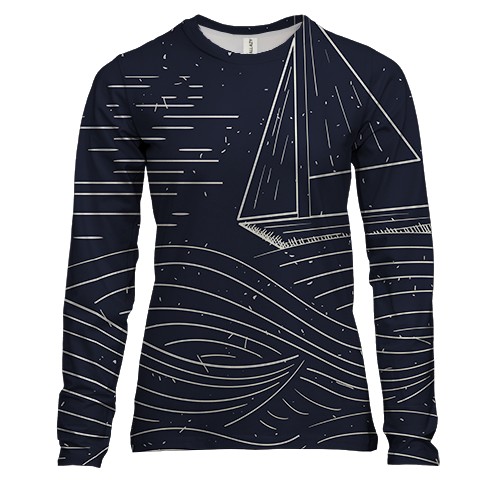 Женский 3D лонгслив Sea Landscape Line Art