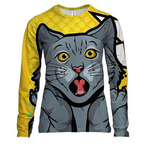 Женский 3D лонгслив Cat Wow Pop Art