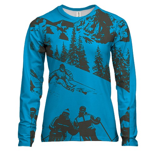 Женский 3D лонгслив Лыжники на горе
