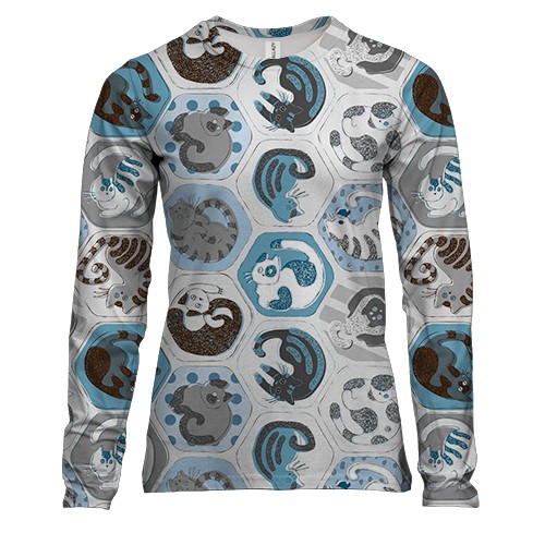 Женский 3D лонгслив Коты в сотах Арт