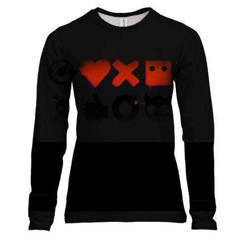 Жіночий 3D лонгслів Любов смерть і роботи. на чорному