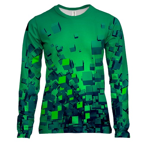 Женский 3D лонгслив Зеленая абстракция из кубиков