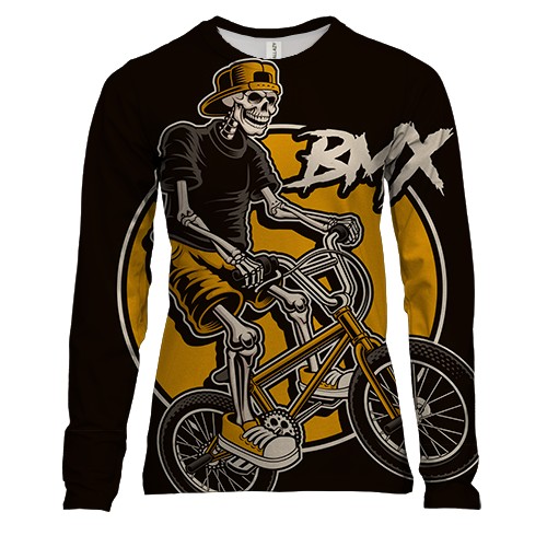 Женский 3D лонгслив Скелет на велосипеде